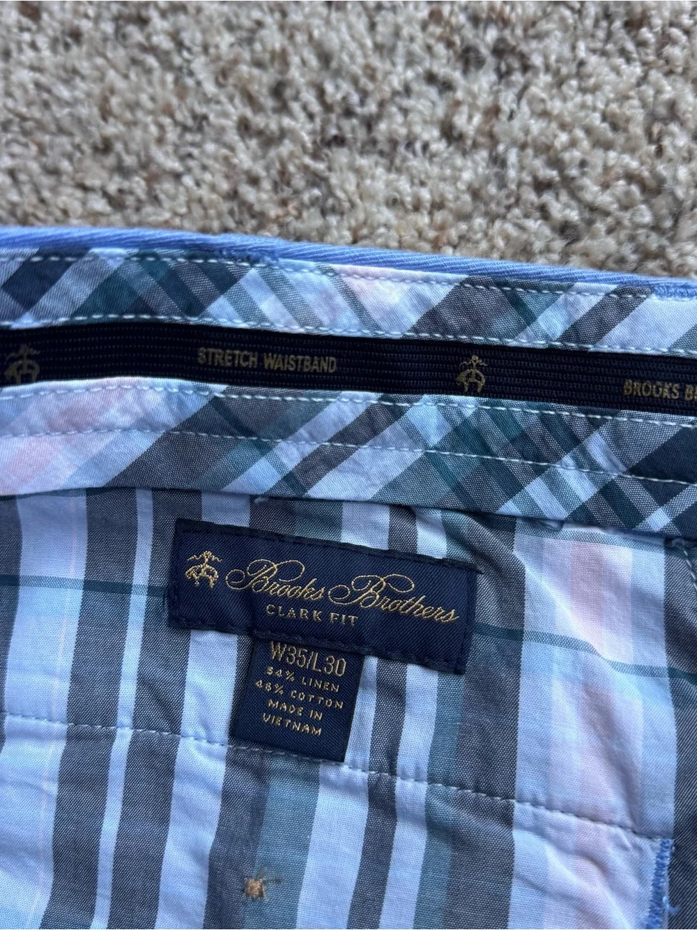 Brooks Brothers Baird McNutt Irish Linen Blue Clark Fit Pants 35W Flat Front